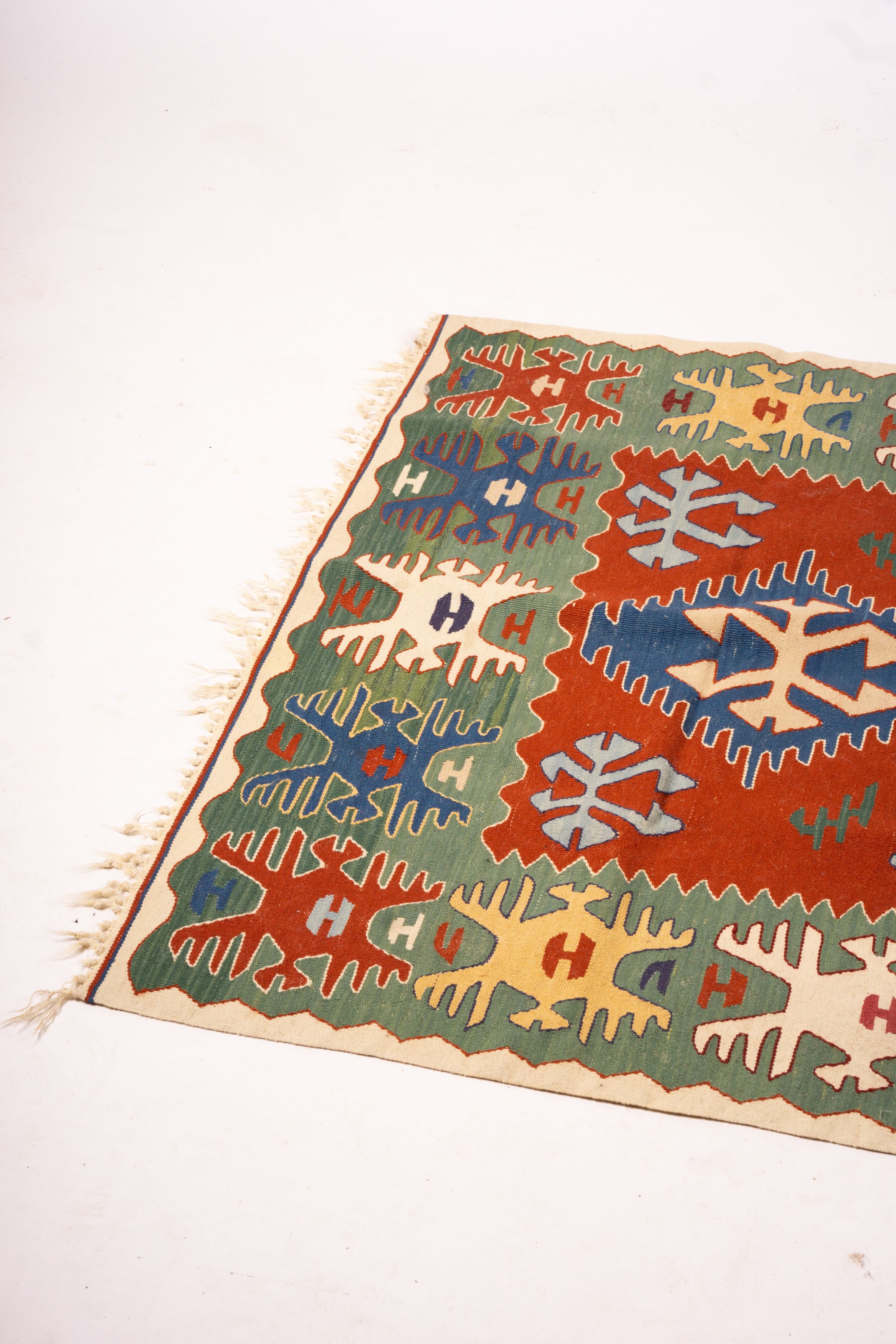 Two geometric Kelim flat weave rugs, larger 160 x 104cm